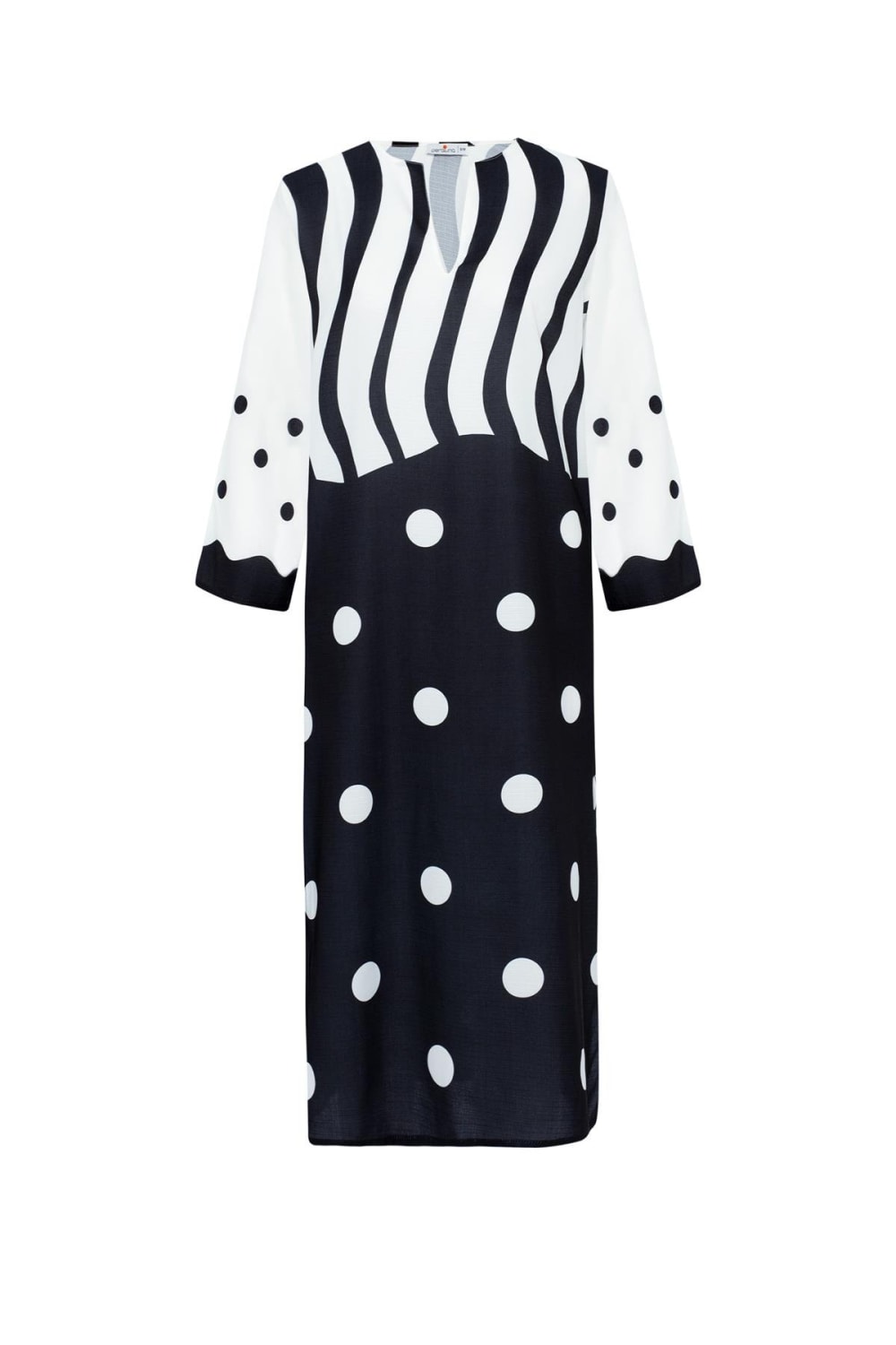Peraluna-Polka Dot Caftan Puantiye Desen V Yaka Midi Boy Yırtmaçlı Kadın Kaftan -Kimono-8-Milagron.com