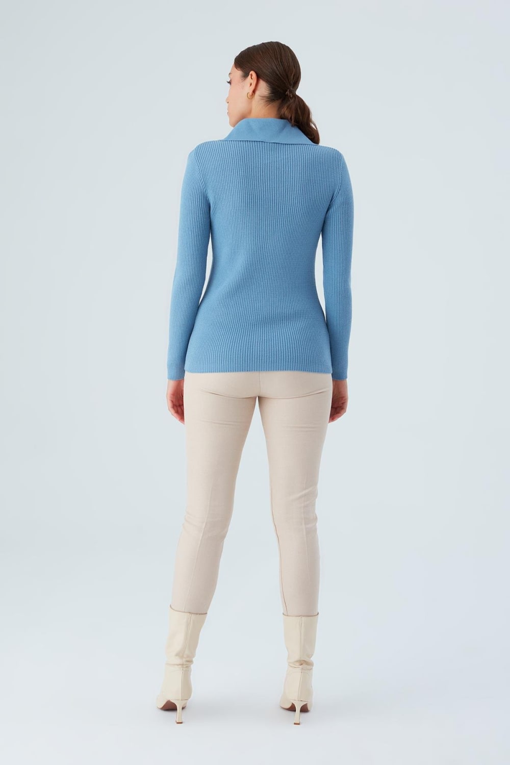 Peraluna-Polo V Yaka Ribana Örgü Fit Kesim Kadın Triko Hırka -Kazak & Triko-27-Milagron.com