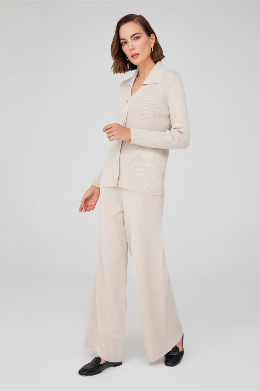 Peraluna-Polo V Yaka Ribana Örgü Fit Kesim Kadın Triko Hırka -Kazak & Triko-29-Milagron.com