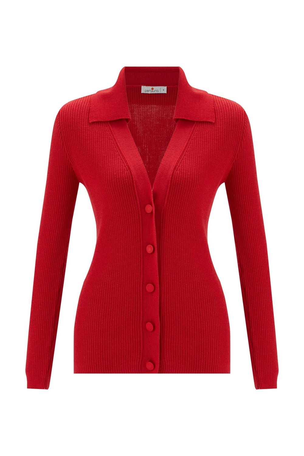 Peraluna-Polo V Yaka Ribana Örgü Fit Kesim Kadın Triko Hırka -Kazak & Triko-41-Milagron.com