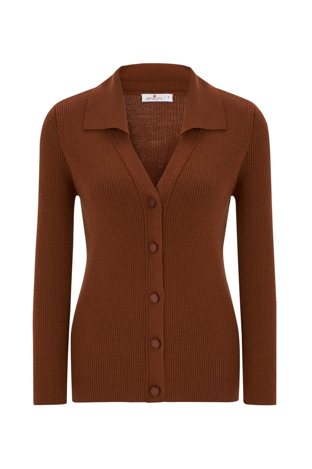 Peraluna-Polo V Yaka Ribana Örgü Fit Kesim Kadın Triko Hırka -Kazak & Triko-42-Milagron.com