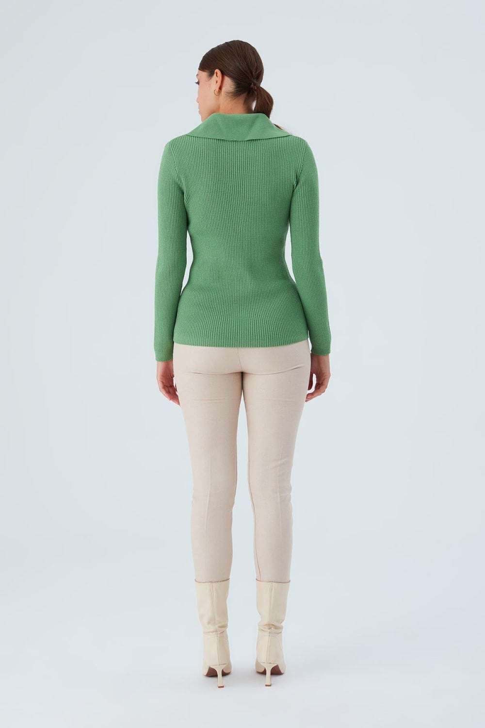 Peraluna-Polo V Yaka Ribana Örgü Fit Kesim Kadın Triko Hırka -Kazak & Triko-9-Milagron.com