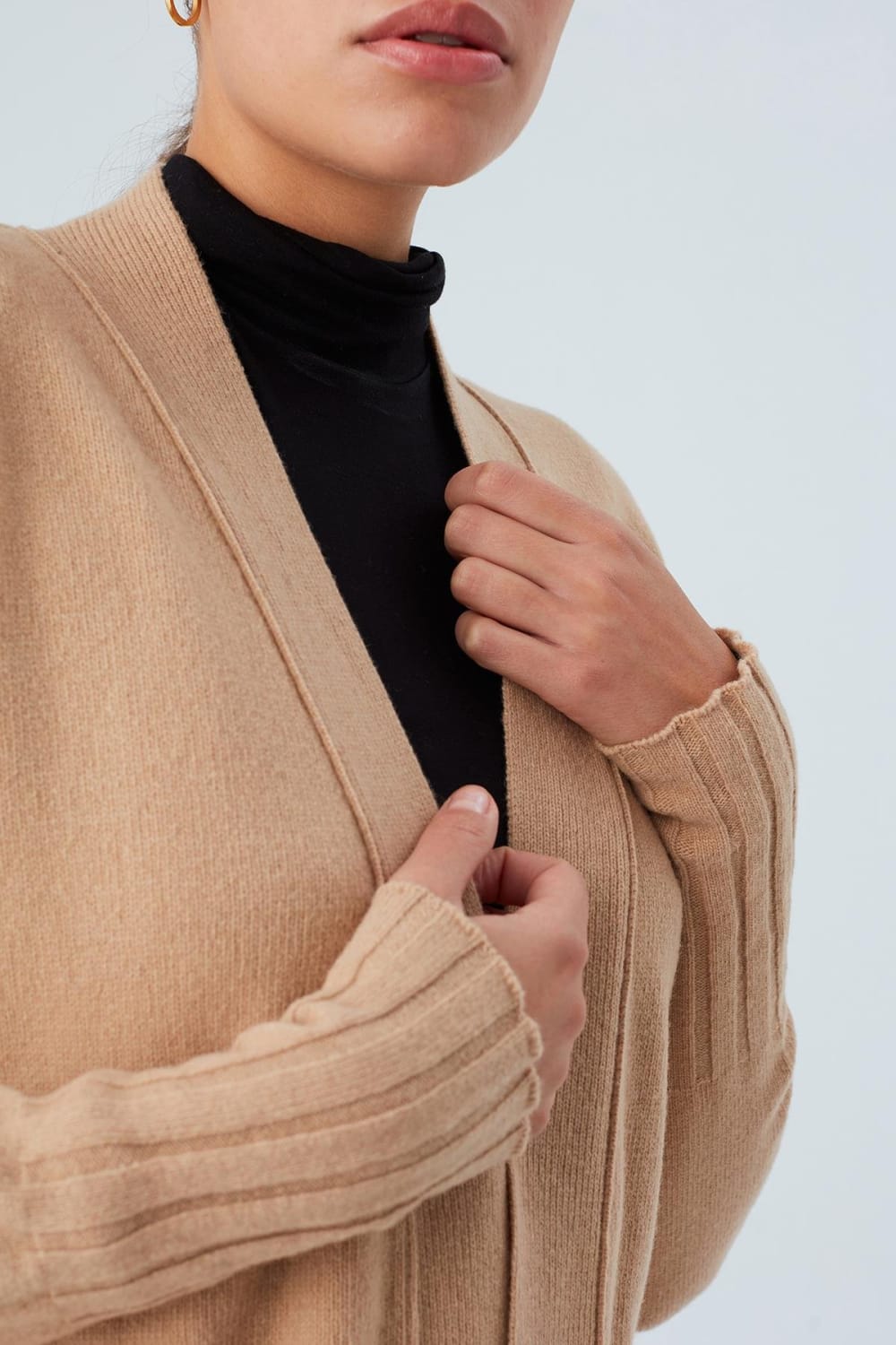 Peraluna-Rahat Kesim Cepli Kemerli Yün Karışımlı Uzun Kadın Triko Hırka-Kazak & Triko-11-Milagron.com