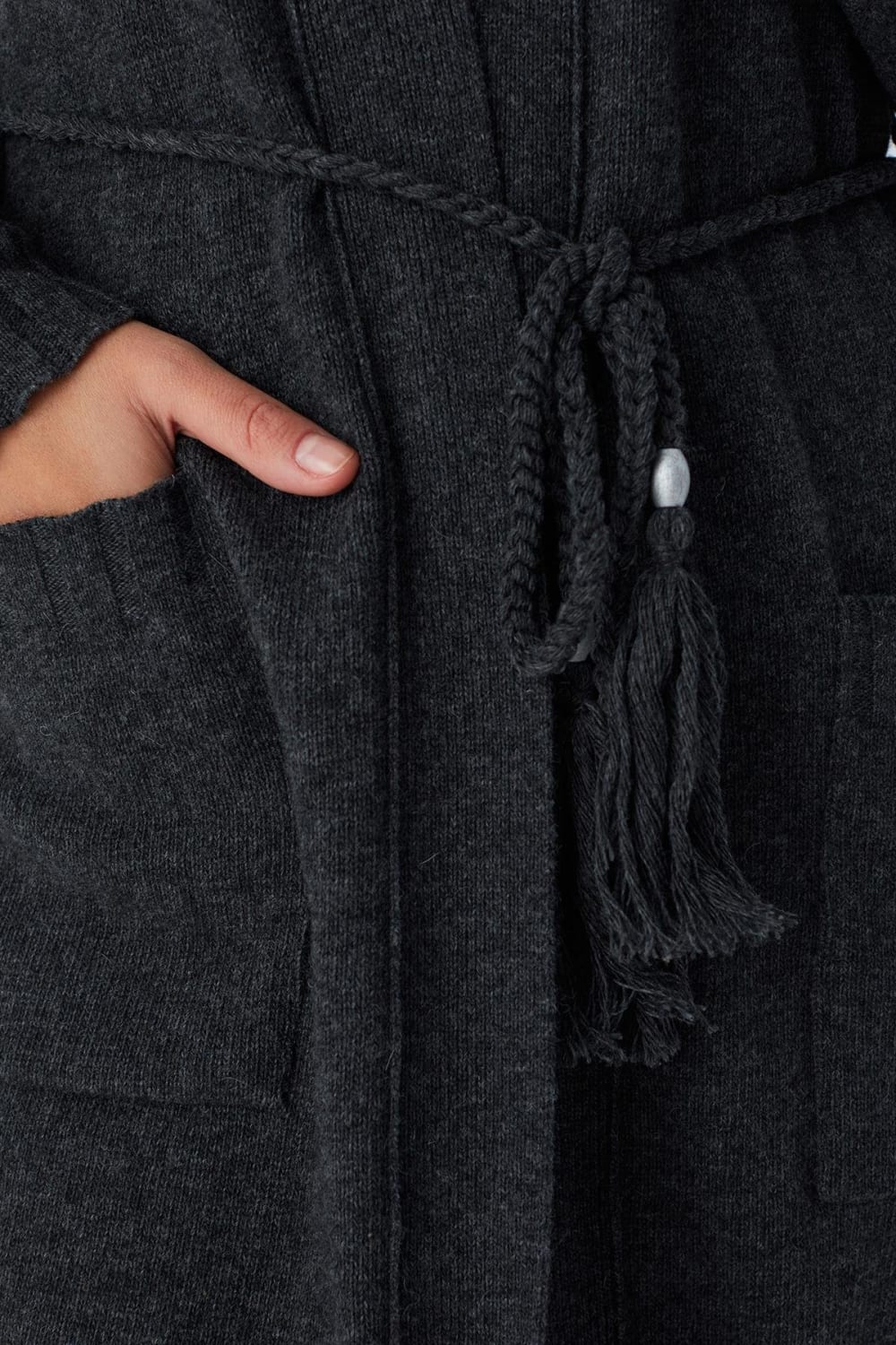 Peraluna-Rahat Kesim Cepli Kemerli Yün Karışımlı Uzun Kadın Triko Hırka-Kazak & Triko-6-Milagron.com