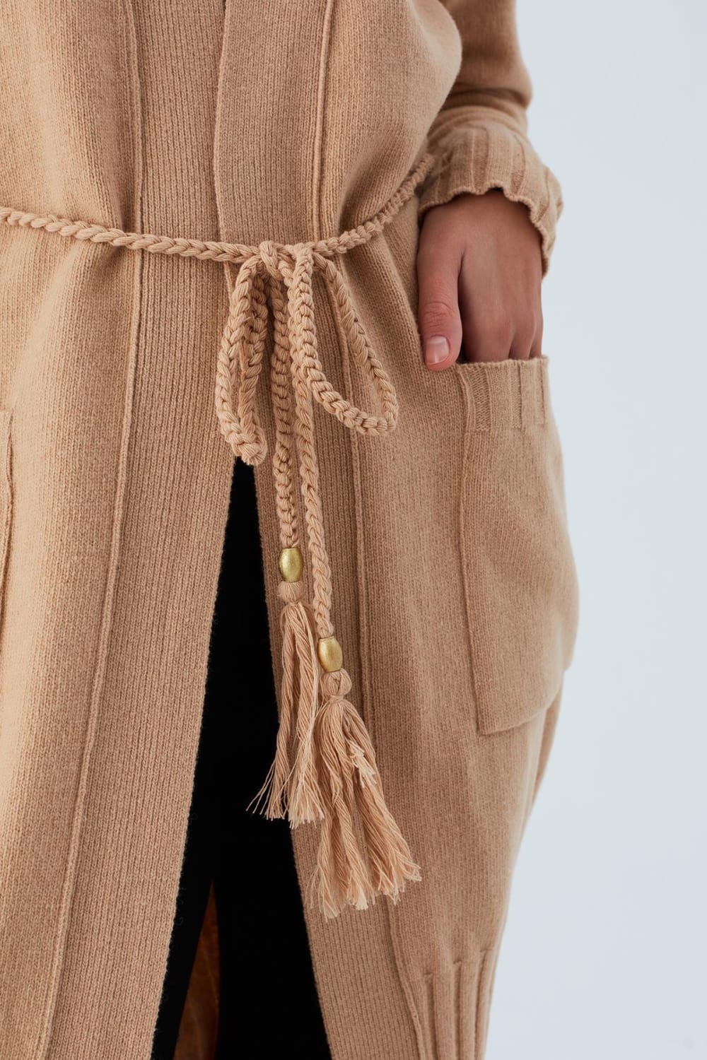 Peraluna-Rahat Kesim Cepli Kemerli Yün Karışımlı Uzun Kadın Triko Hırka-Kazak & Triko-9-Milagron.com