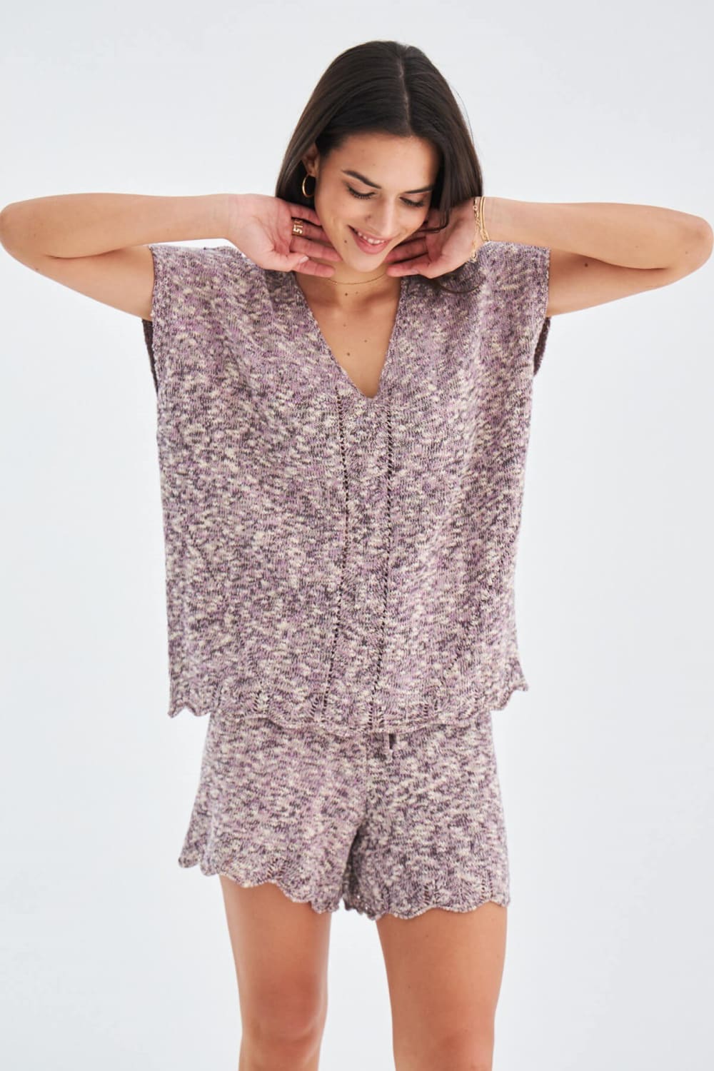 Peraluna-Renge Blouse & Shorts Yazlık Viskonlu Kadın Triko Şort Takım-Şort-1-Milagron.com