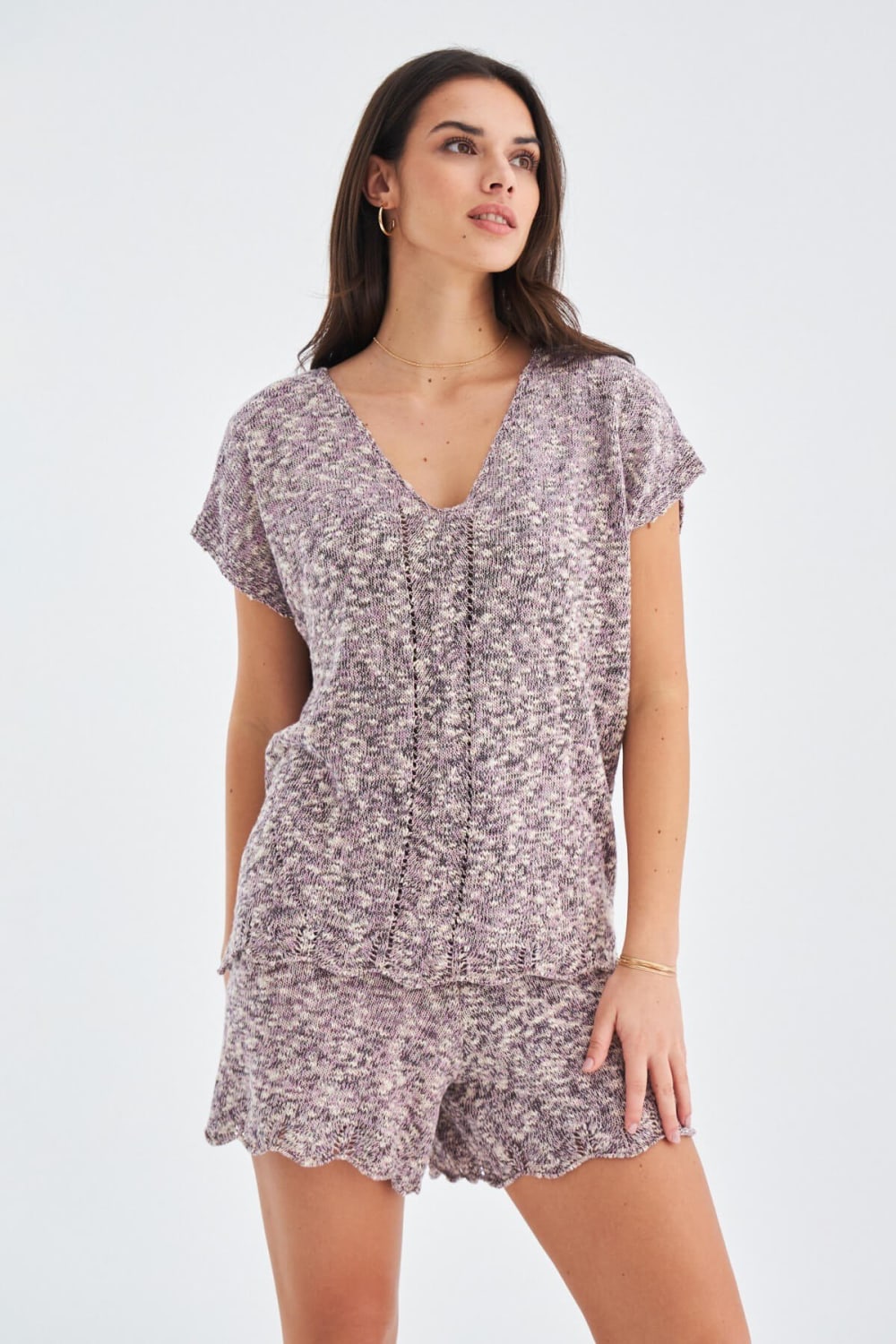 Peraluna-Renge Blouse & Shorts Yazlık Viskonlu Kadın Triko Şort Takım-Şort-4-Milagron.com