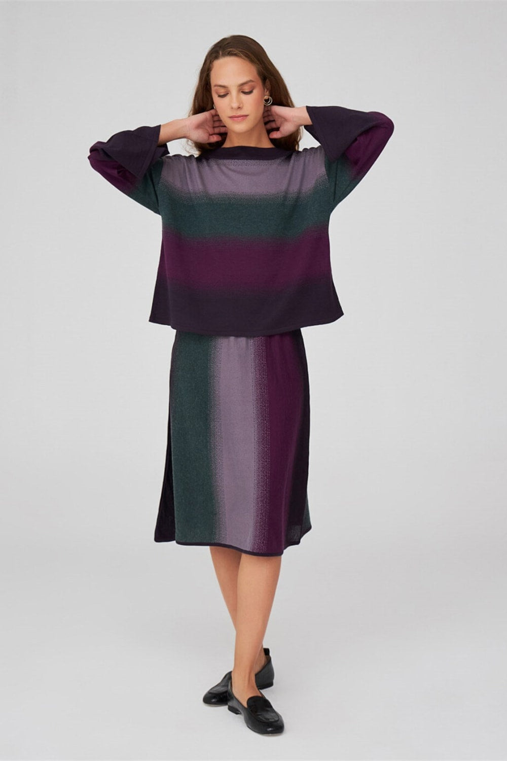 Peraluna-Renk Geçişli Bisiklet Yaka Kadın Triko Kazak-Kazak & Triko-1-Milagron.com