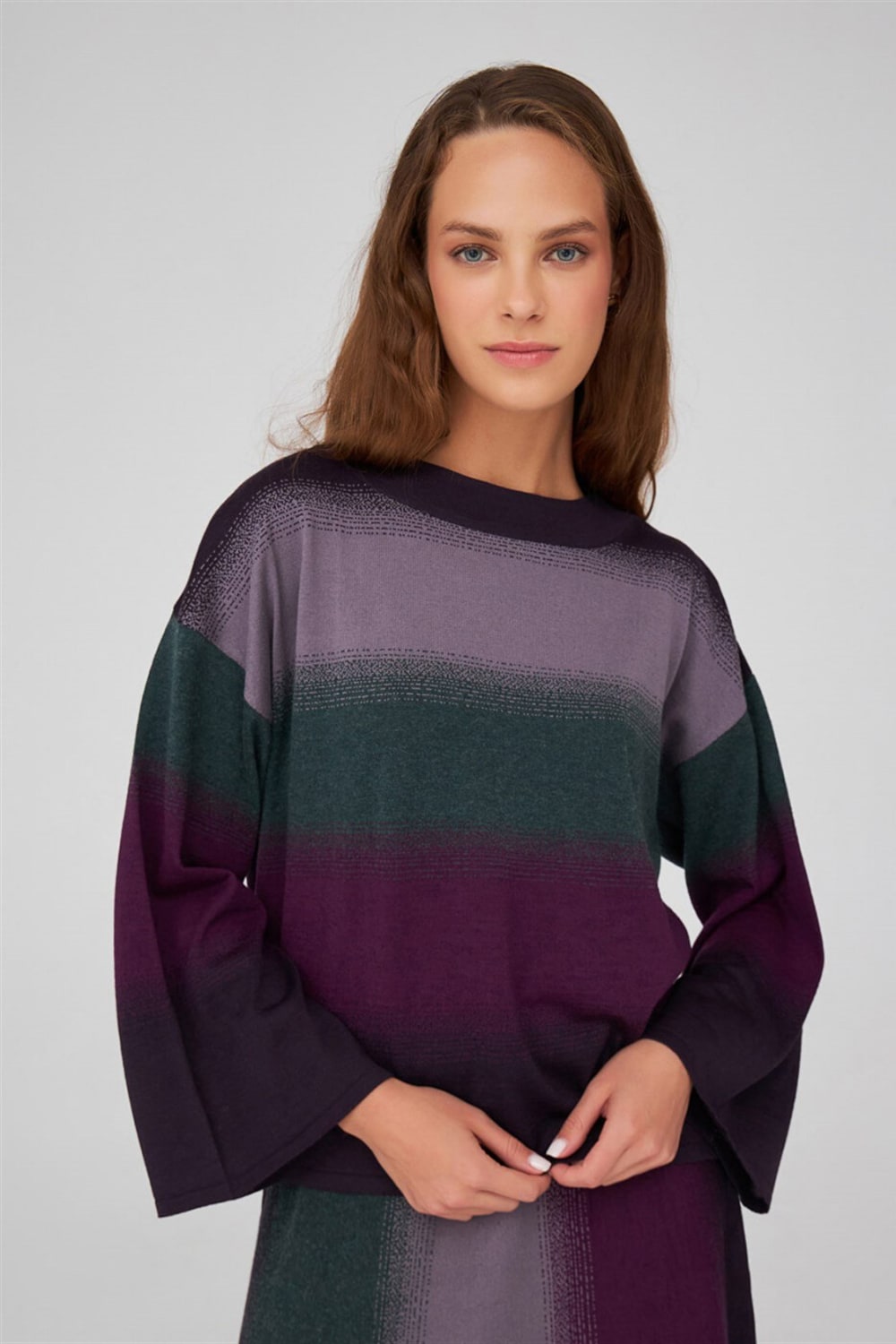 Peraluna-Renk Geçişli Bisiklet Yaka Kadın Triko Kazak-Kazak & Triko-2-Milagron.com