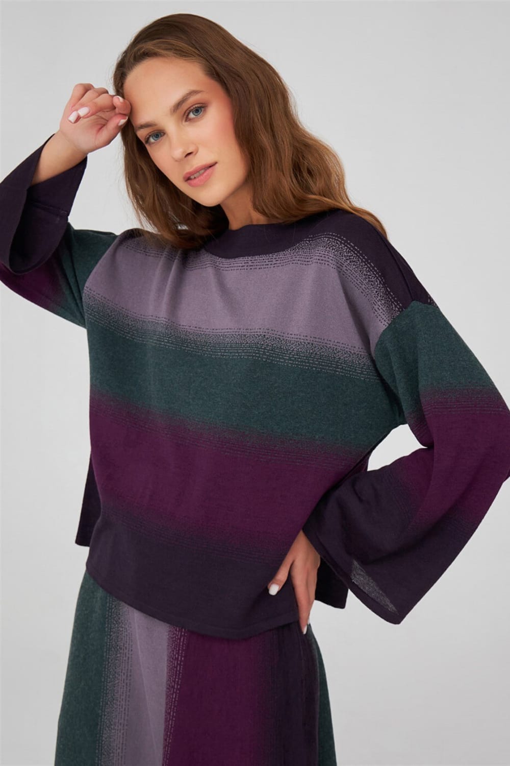 Peraluna-Renk Geçişli Bisiklet Yaka Kadın Triko Kazak-Kazak & Triko-3-Milagron.com