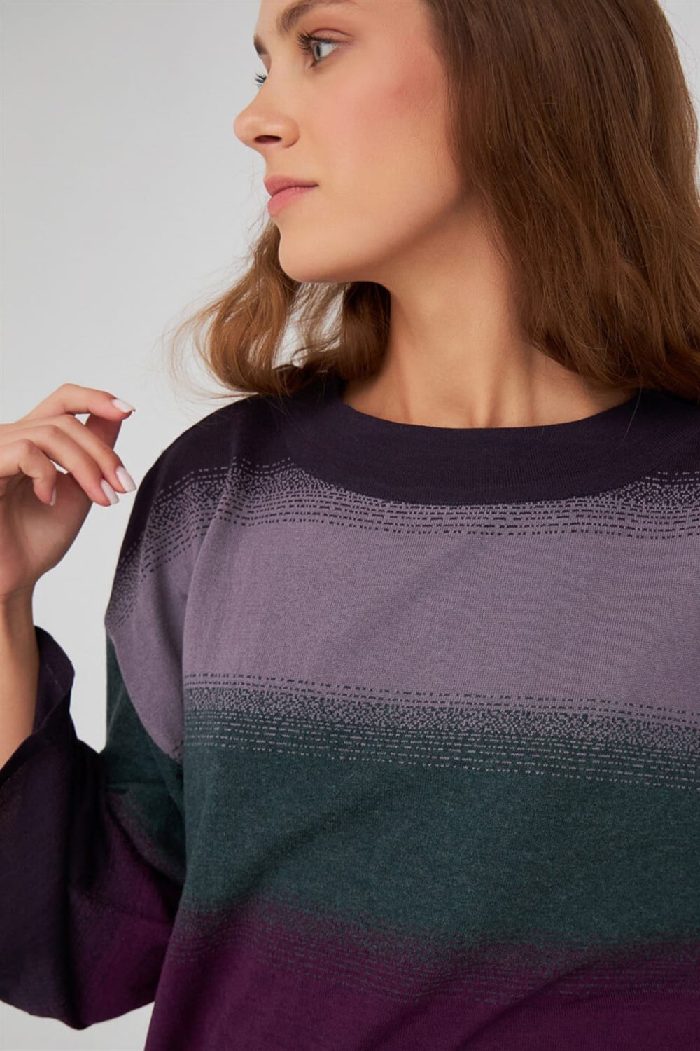 Peraluna-Renk Geçişli Bisiklet Yaka Kadın Triko Kazak-Kazak & Triko-5-Milagron.com