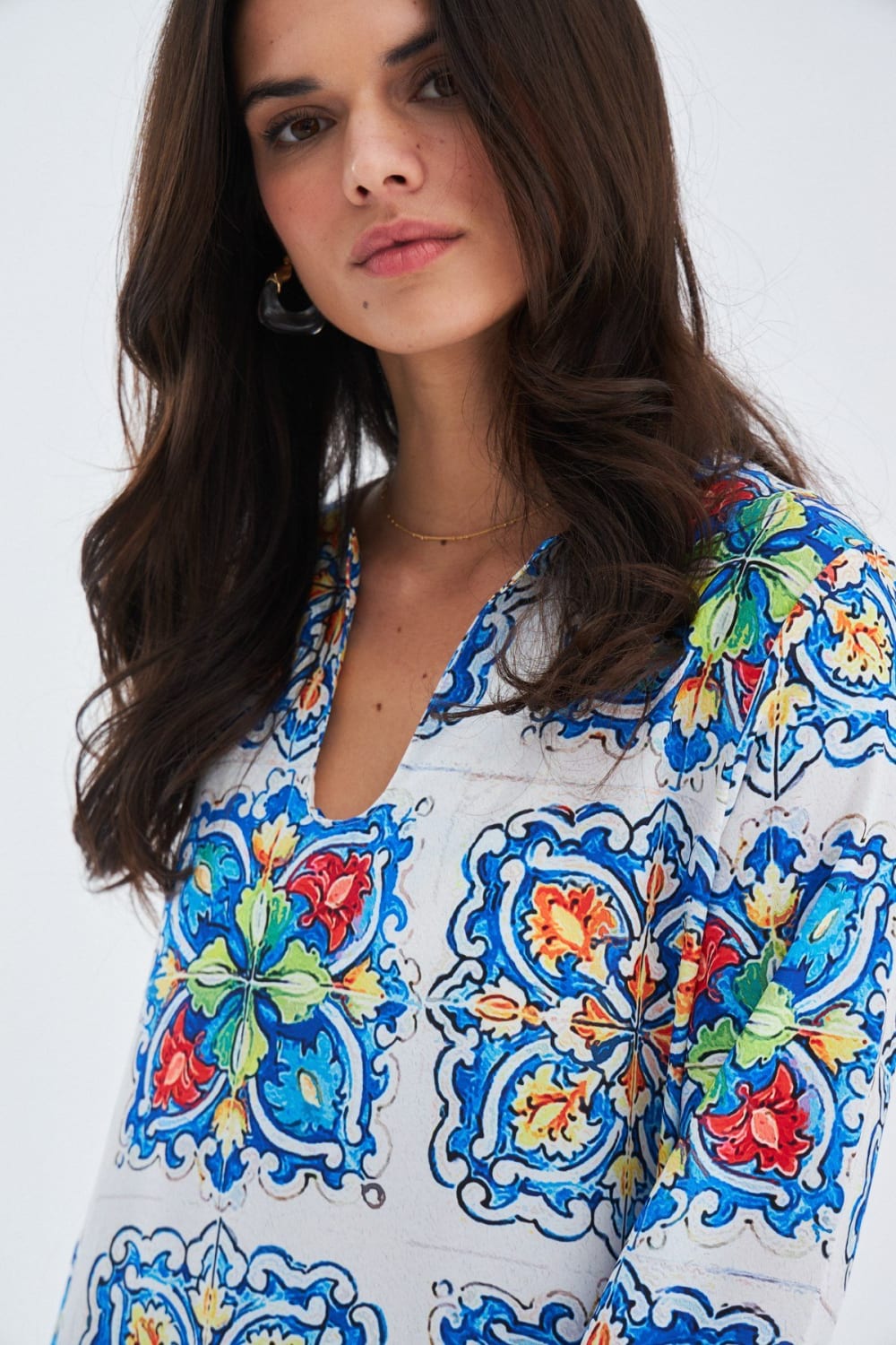 Peraluna-Ria Caftan Çini Desenli 123 Cm Derin Yırtmaçlı Saten Kadın Kaftan -Kimono-8-Milagron.com