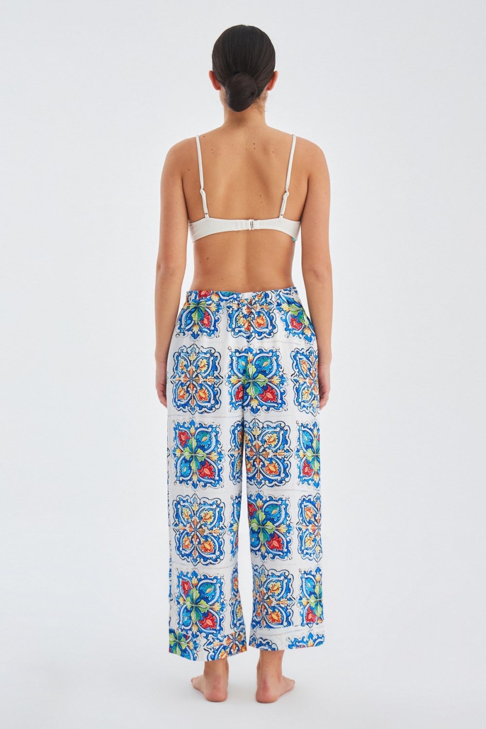 Peraluna-Ri̇a Trouser Çini Desenli Bol Kesim Yazlık Saten Kadın Pantolon-Pantolon-7-Milagron.com