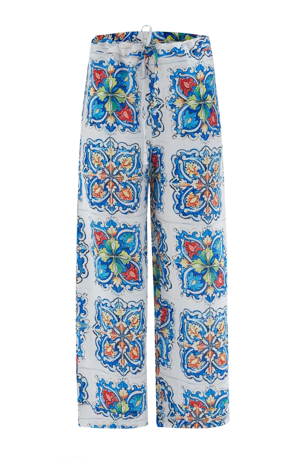 Peraluna-Ri̇a Trouser Çini Desenli Bol Kesim Yazlık Saten Kadın Pantolon-Pantolon-8-Milagron.com