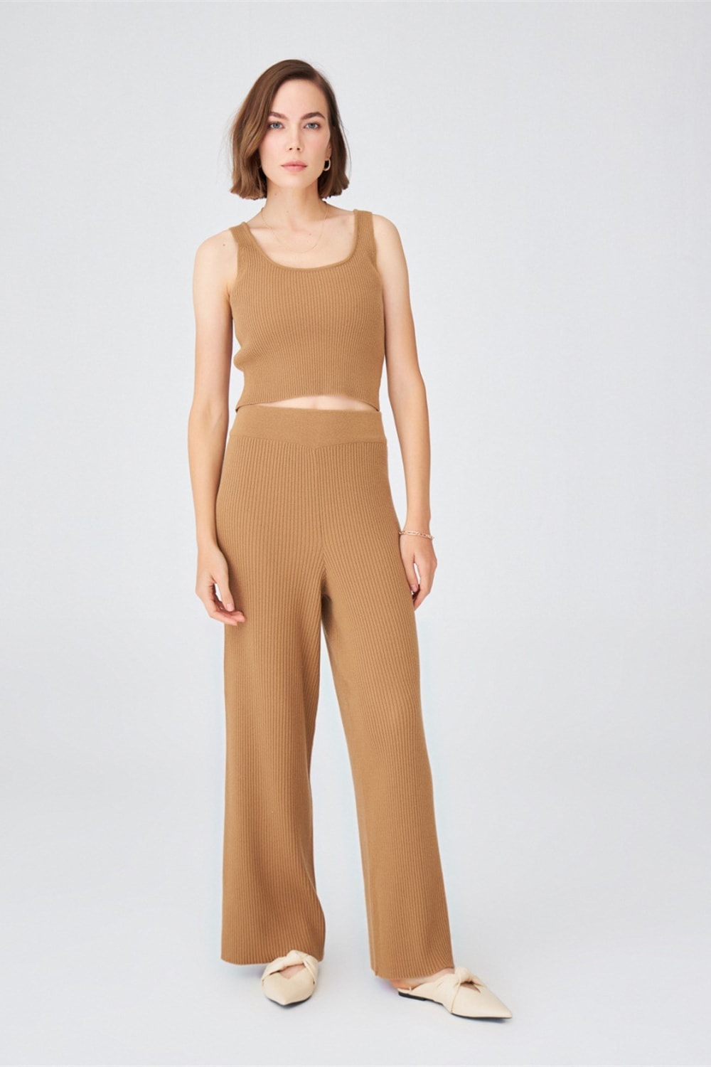 Peraluna-Ribana Örgü Kaşmir Karışımlı Krop Fit Kadın Triko Atlet-Atlet-12-Milagron.com