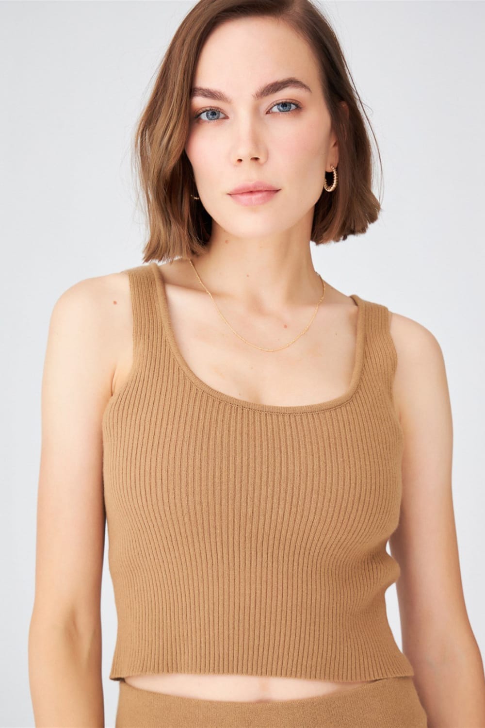 Peraluna-Ribana Örgü Kaşmir Karışımlı Krop Fit Kadın Triko Atlet-Atlet-20-Milagron.com