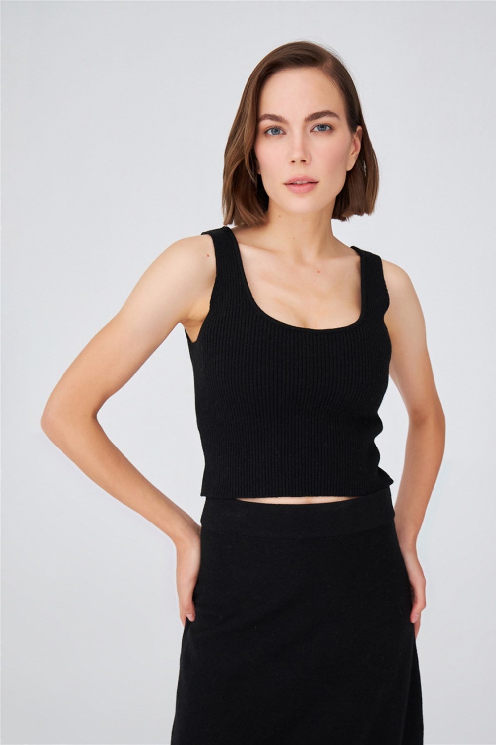 Peraluna-Ribana Örgü Kaşmir Karışımlı Krop Fit Kadın Triko Atlet-Atlet-5-Milagron.com