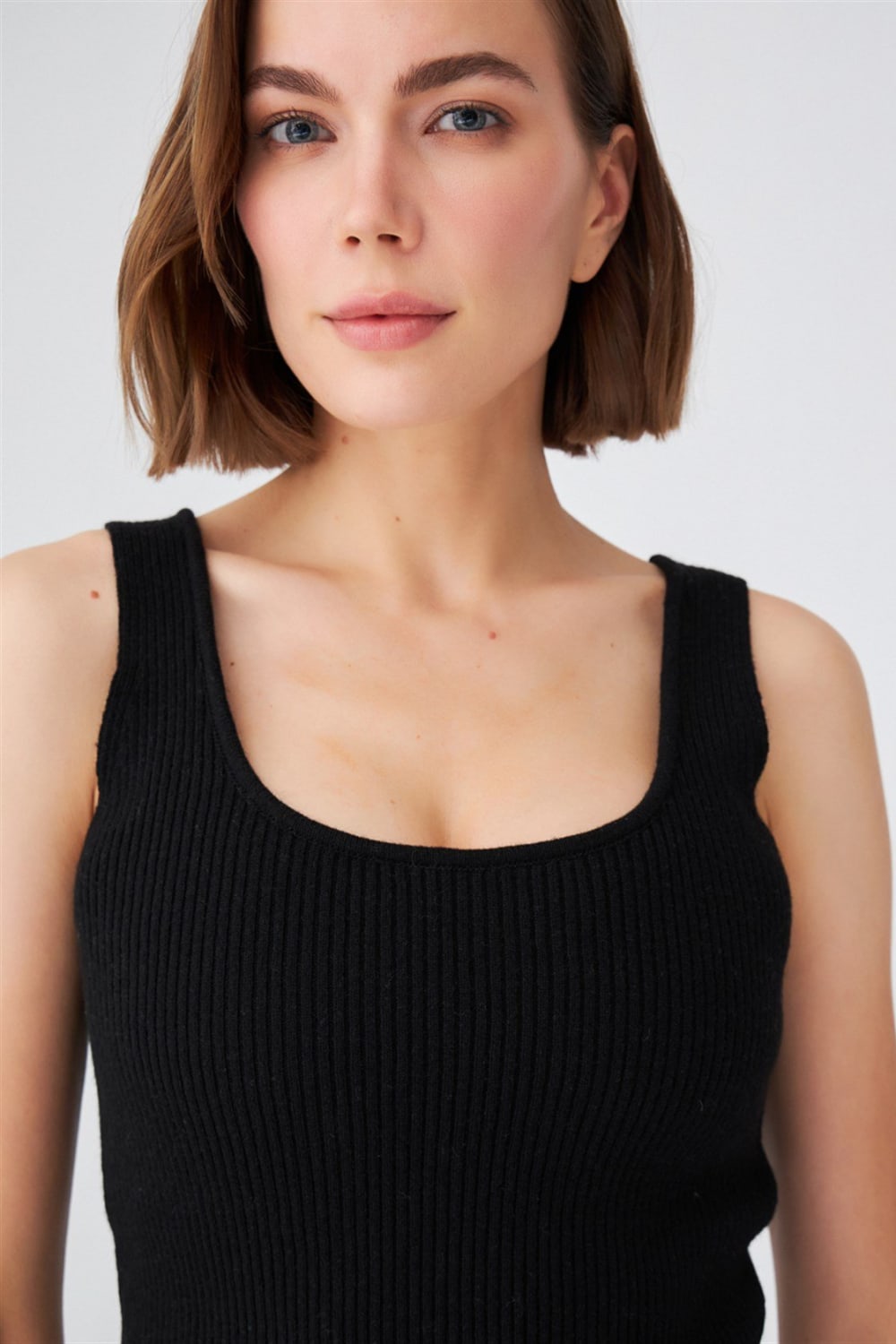 Peraluna-Ribana Örgü Kaşmir Karışımlı Krop Fit Kadın Triko Atlet-Atlet-7-Milagron.com