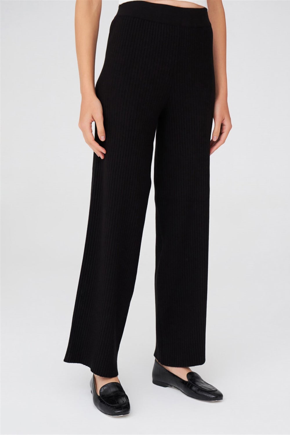 Peraluna-Ribana Örgü Rahat Kesim Boru Paça Triko Pantolon-Pantolon-12-Milagron.com