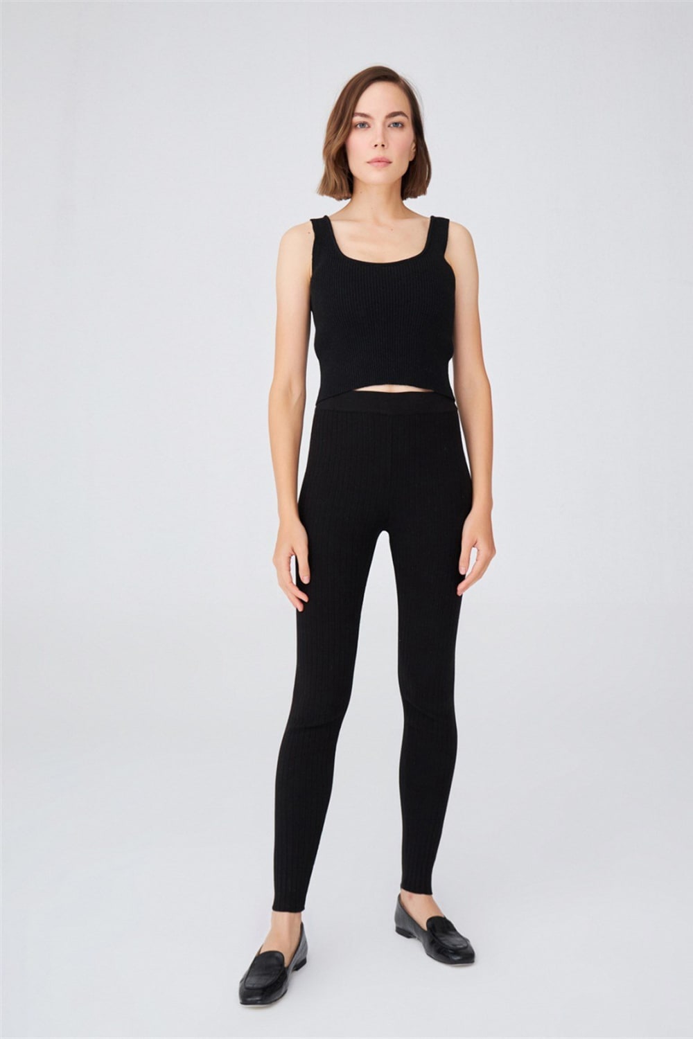 Peraluna-Ribanalı Yüksek Bel Kadın Triko Tayt-Tayt-1-Milagron.com