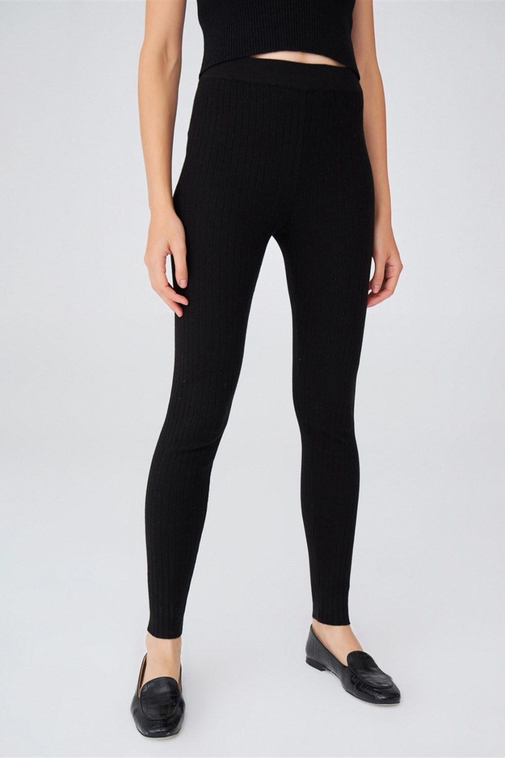 Peraluna-Ribanalı Yüksek Bel Kadın Triko Tayt-Tayt-2-Milagron.com