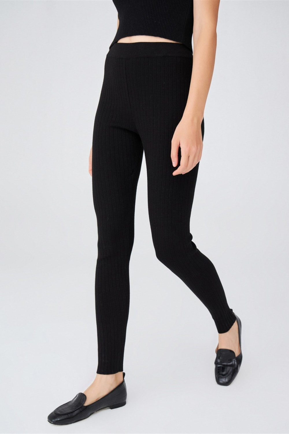 Peraluna-Ribanalı Yüksek Bel Kadın Triko Tayt-Tayt-3-Milagron.com