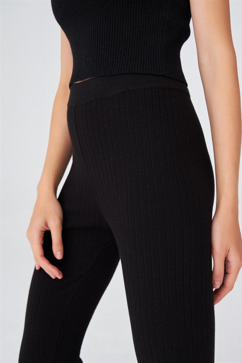 Peraluna-Ribanalı Yüksek Bel Kadın Triko Tayt-Tayt-4-Milagron.com