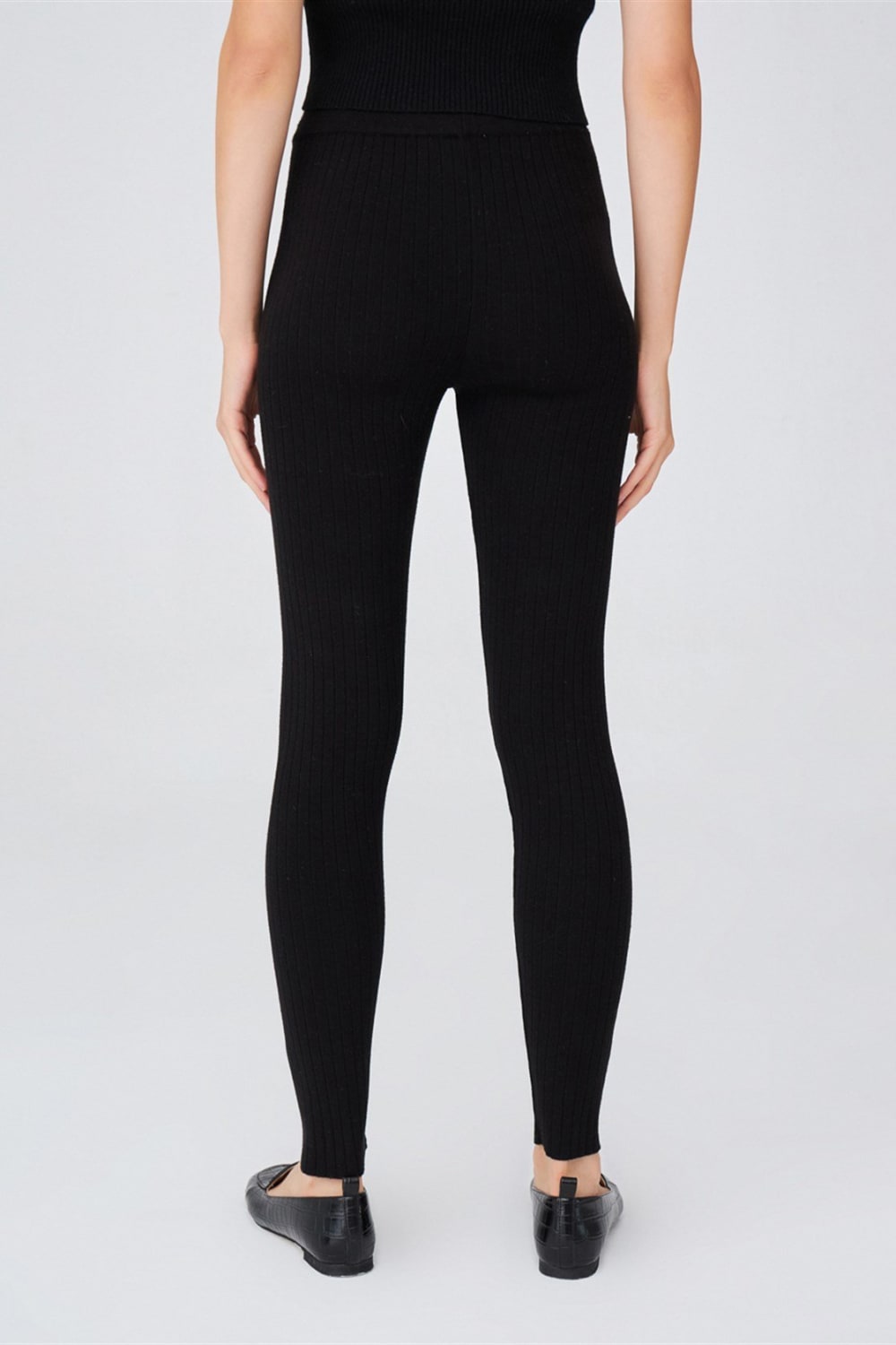 Peraluna-Ribanalı Yüksek Bel Kadın Triko Tayt-Tayt-6-Milagron.com