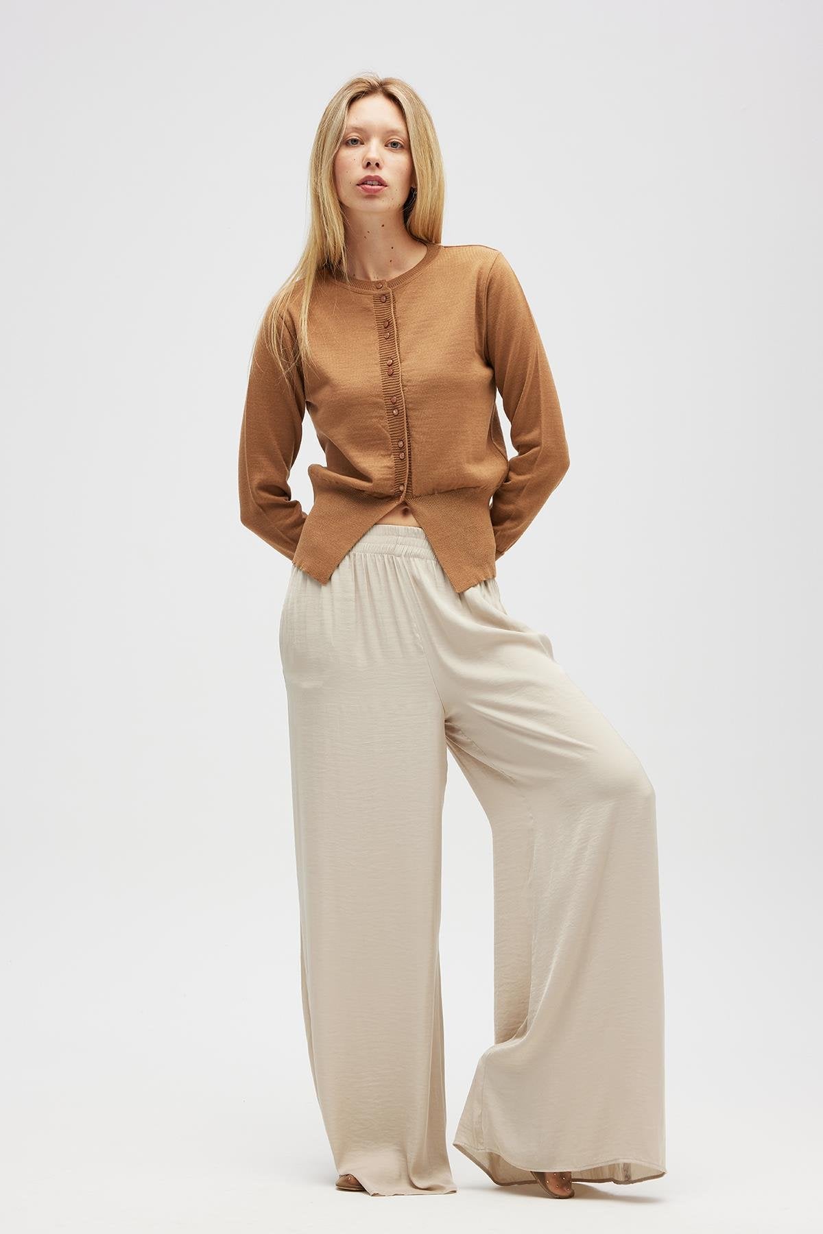 Peraluna-Ripley çelik örgü, Düğmeli Kadın Triko Hırka Camel-Hırka-1-Milagron.com