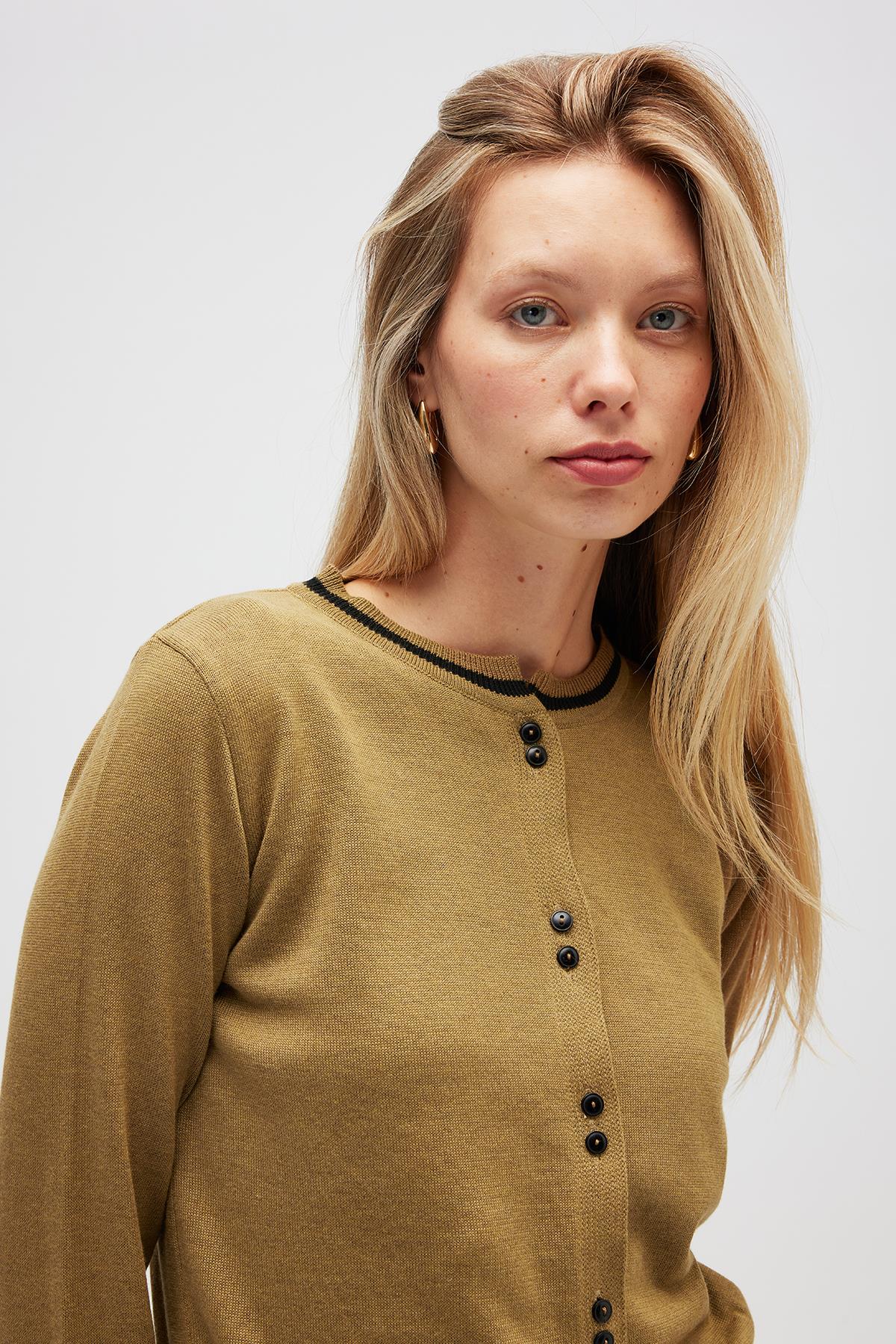 Peraluna-Risa Düz örgü, Kadın Triko Hırka Zeytin Yeşili-Hırka-5-Milagron.com