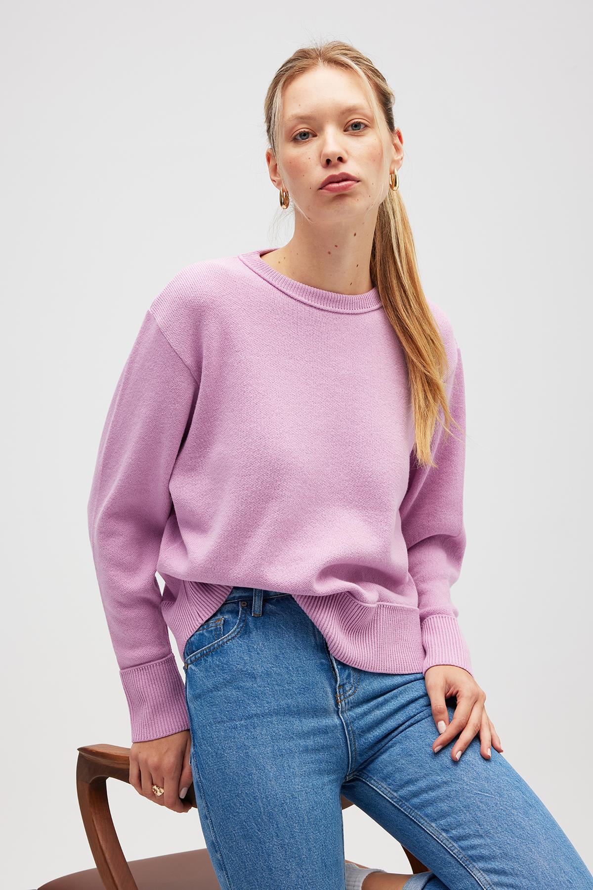 Peraluna-Risu, Düz örgü Kadın Mevsimlik Triko Bisiklet Yaka Kazak Açık Pembe-Kazak-2-Milagron.com