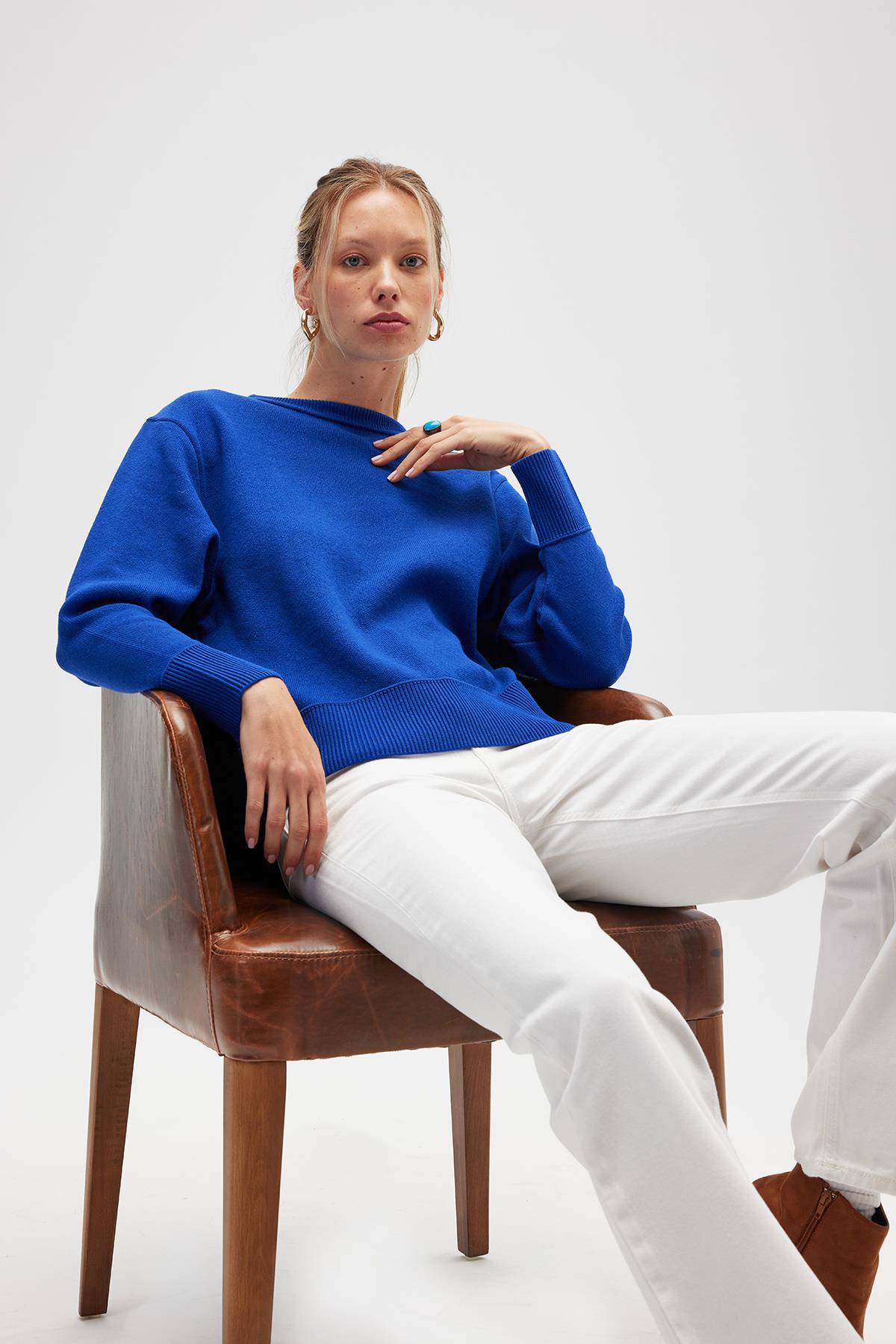 Peraluna-Risu, Düz örgü Kadın Mevsimlik Triko Bisiklet Yaka Kazak Saks Mavi-Kazak-3-Milagron.com