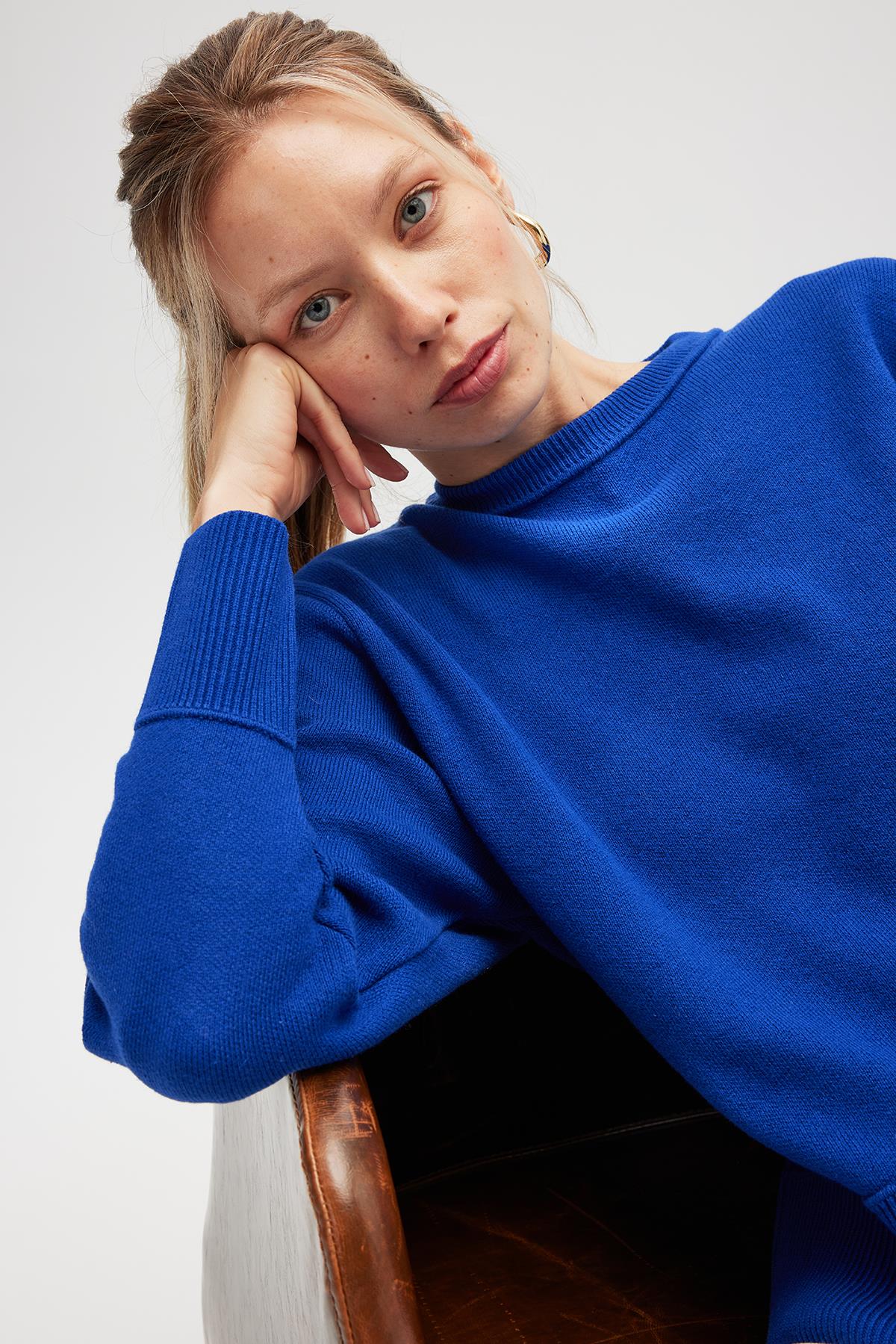 Peraluna-Risu, Düz örgü Kadın Mevsimlik Triko Bisiklet Yaka Kazak Saks Mavi-Kazak-5-Milagron.com