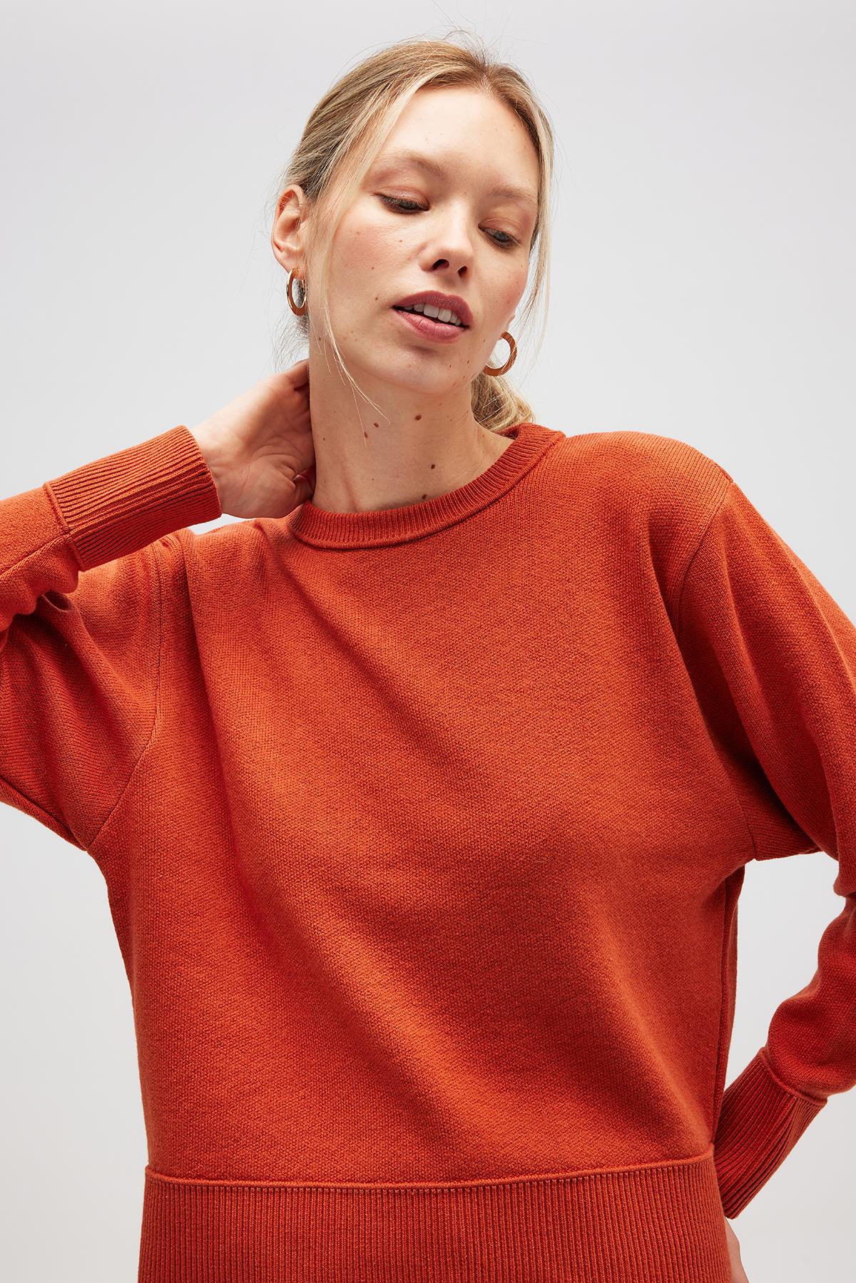 Peraluna-Risu, Düz örgü Kadın Mevsimlik Triko Bisiklet Yaka Kazak Turuncu-Kazak-3-Milagron.com