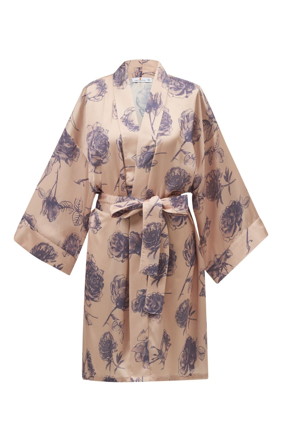 Peraluna-Rosa Gül Desenli Diz Hizası Saten Kadın Kimono-Kimono-7-Milagron.com