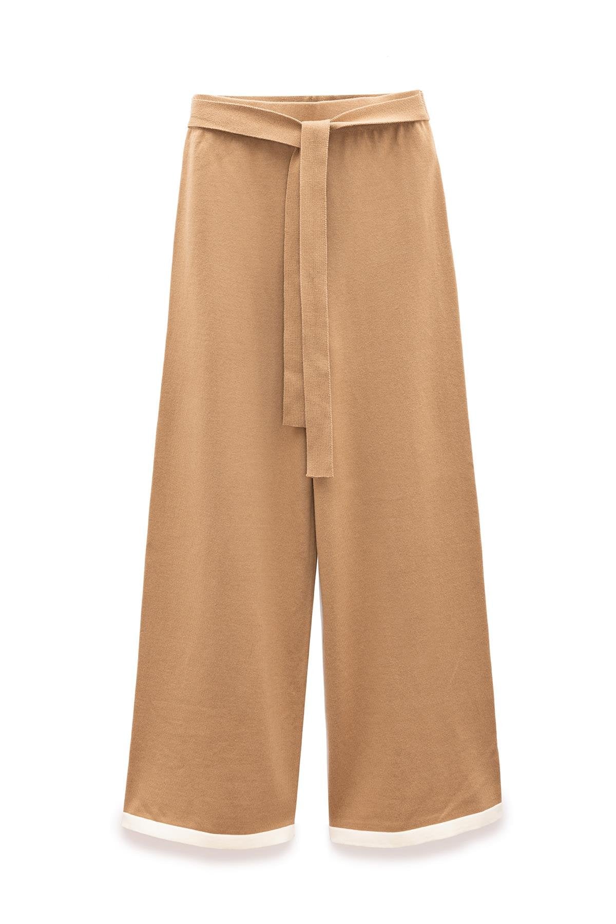 Peraluna-Rumi Kadın Beli Kemerli Triko Pantolon Camel-Pantolon-8-Milagron.com