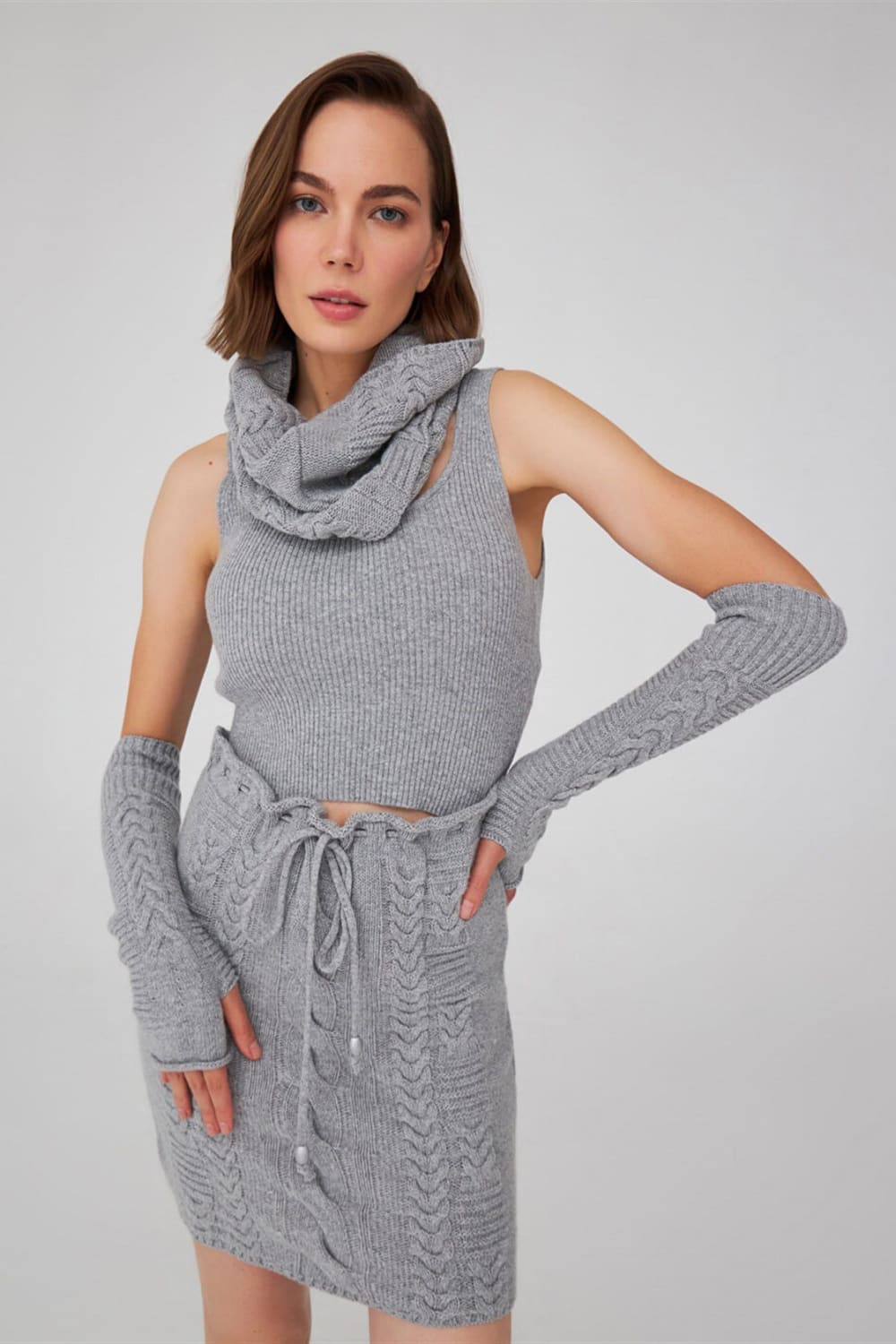 Peraluna-Saç Örgü Desenli Kaşmir Karışımlı Uzun Kadın Triko Eldiven-Eldiven-21-Milagron.com