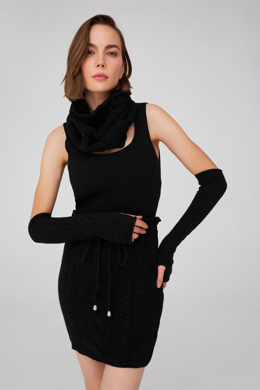 Peraluna-Saç Örgü Desenli Kaşmir Karışımlı Uzun Kadın Triko Eldiven-Eldiven-24-Milagron.com