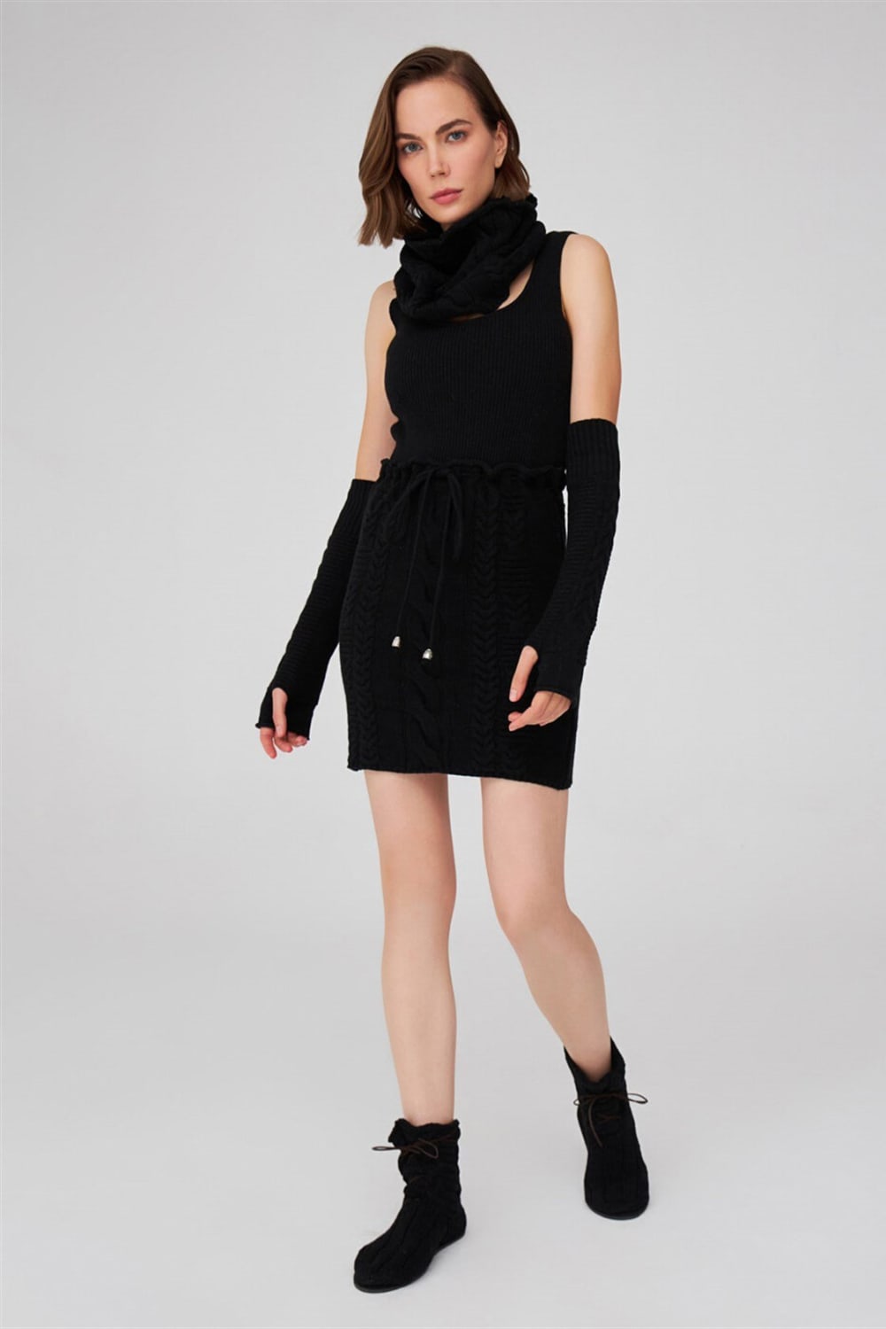 Peraluna-Saç Örgü Desenli Kaşmir Karışımlı Uzun Kadın Triko Eldiven-Eldiven-26-Milagron.com