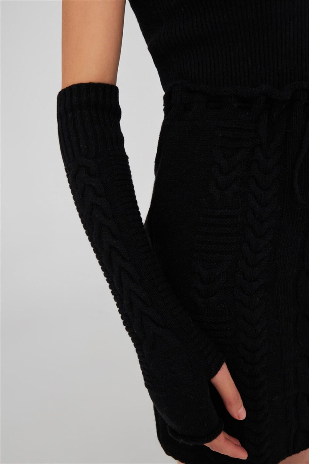 Peraluna-Saç Örgü Desenli Kaşmir Karışımlı Uzun Kadın Triko Eldiven-Eldiven-29-Milagron.com