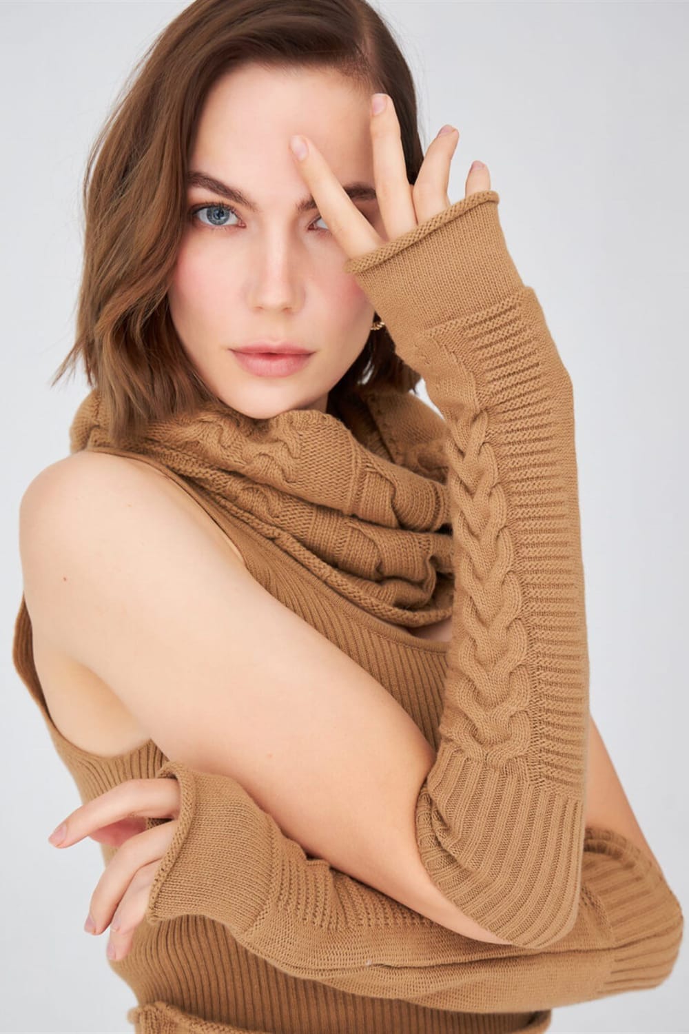 Peraluna-Saç Örgü Desenli Kaşmir Karışımlı Uzun Kadın Triko Eldiven-Eldiven-5-Milagron.com