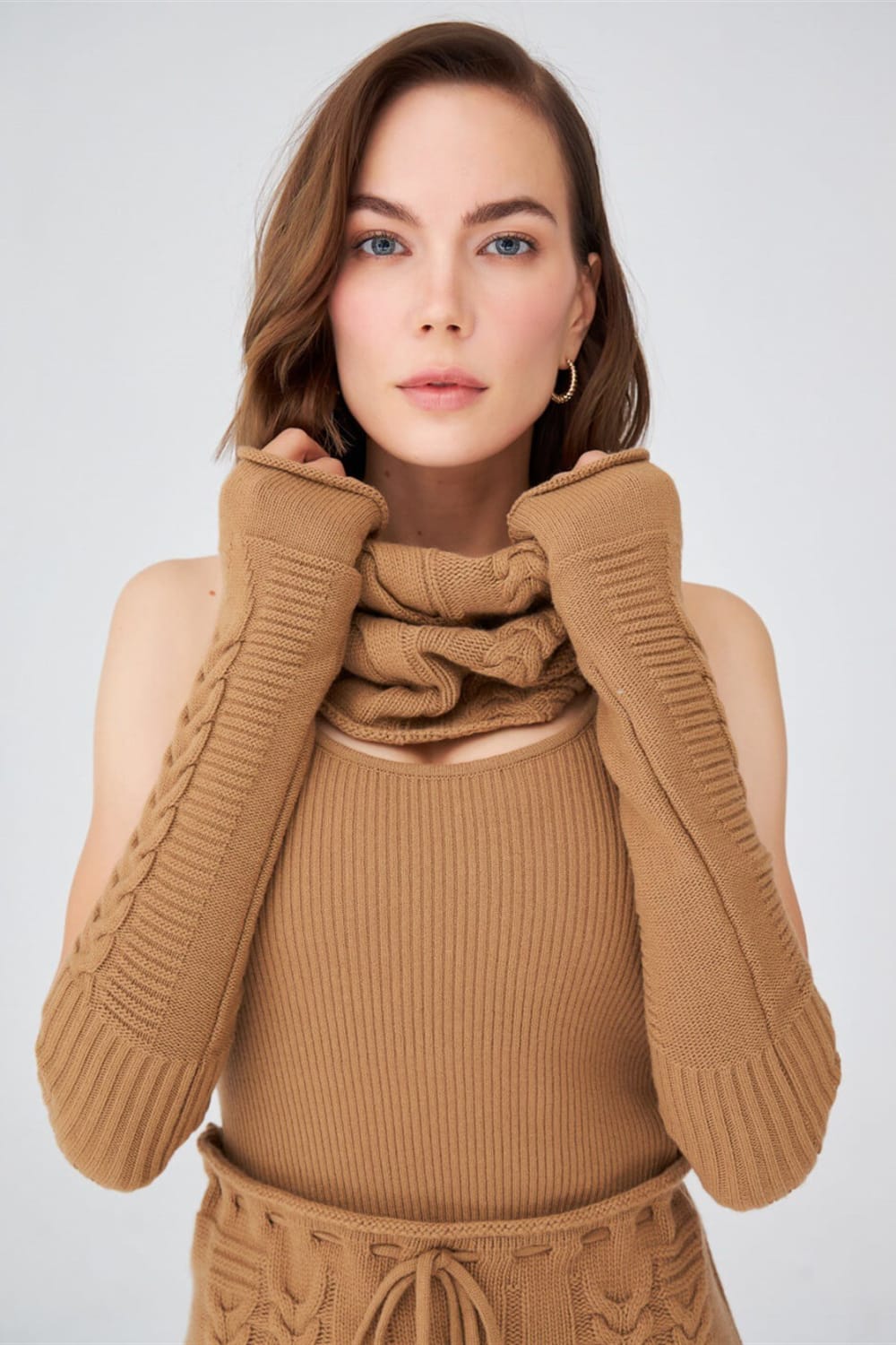 Peraluna-Saç Örgü Desenli Kaşmir Karışımlı Uzun Kadın Triko Eldiven-Eldiven-6-Milagron.com