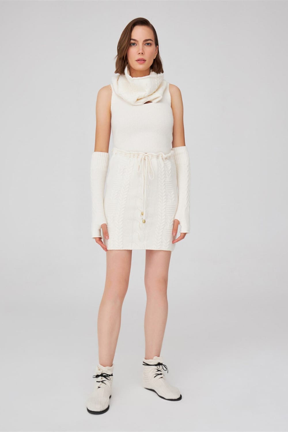 Peraluna-Saç Örgü Desenli Kaşmir Karışımlı Uzun Kadın Triko Eldiven-Eldiven-8-Milagron.com