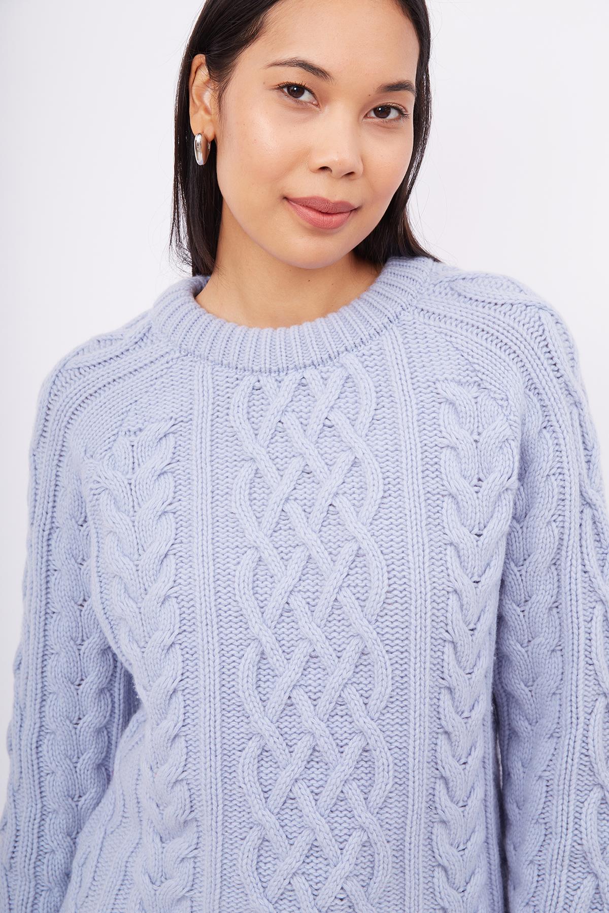 Peraluna-Saç Örgülü Bisiklet Yaka Unisex Triko Kazak Açık Mavi-Kazak & Triko-4-Milagron.com