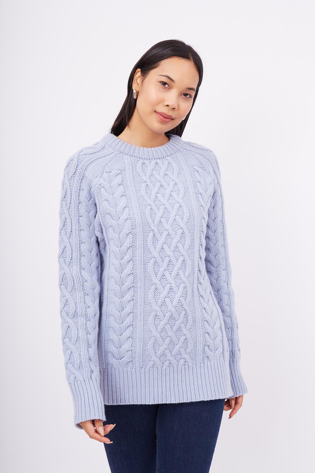 Peraluna-Saç Örgülü Bisiklet Yaka Unisex Triko Kazak Açık Mavi-Kazak & Triko-5-Milagron.com