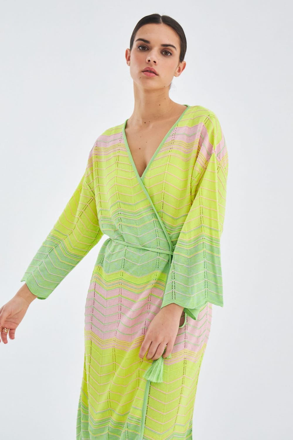 Peraluna-Sakura Çan Kollu Viskonlu Yazlık Kadın Triko Kimono-Kimono-1-Milagron.com