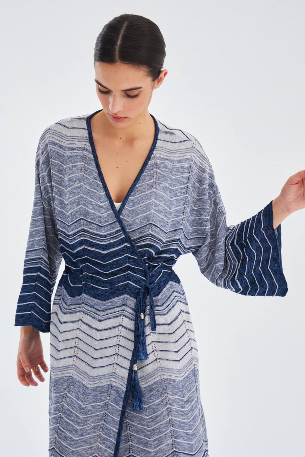 Peraluna-Sakura Çan Kollu Viskonlu Yazlık Kadın Triko Kimono-Kimono-14-Milagron.com