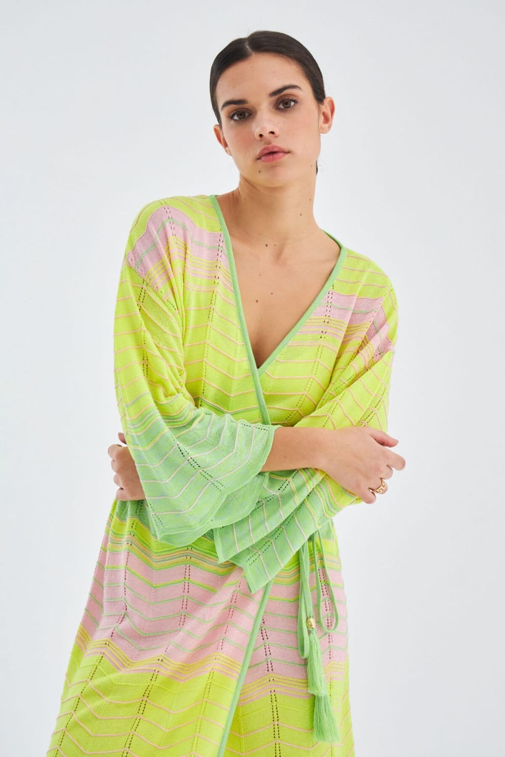 Peraluna-Sakura Çan Kollu Viskonlu Yazlık Kadın Triko Kimono-Kimono-7-Milagron.com