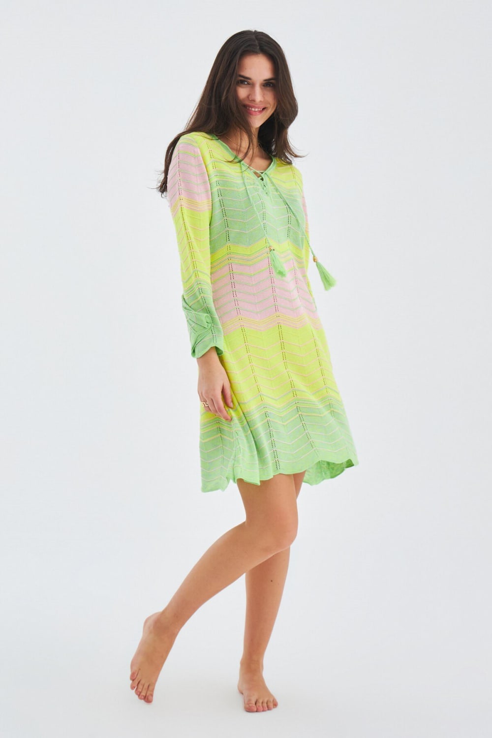 Peraluna-Sakura Dress Çan Kollu Diz Üstü Yazlık Kadın Triko Elbise-Elbise-1-Milagron.com