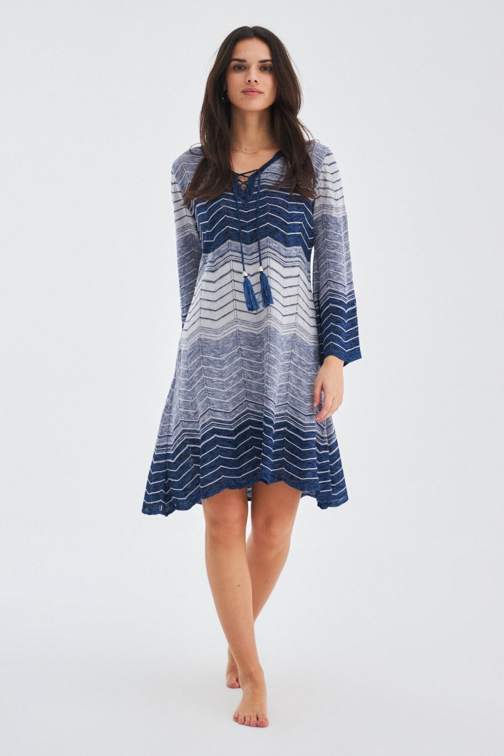 Peraluna-Sakura Dress Çan Kollu Diz Üstü Yazlık Kadın Triko Elbise-Elbise-11-Milagron.com